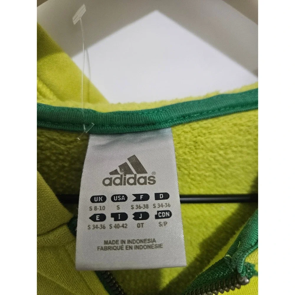 Adidas Womens Lime Green Full Zip Hoodie Thumbholes Size S Chartreuse Activewear